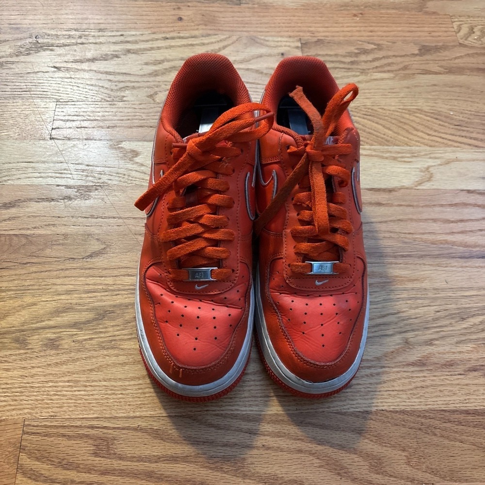 Nike Air Force 1 Low Mens Orange White Leather Sneakers Good AF1 Low Top 1 sz 10
